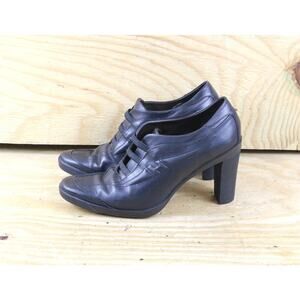 Hogan Boots Womens 7 Black Leather High Heels Ankle Bootie Slip On Italy